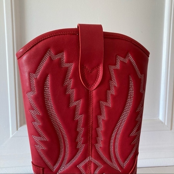 Toral Free People Cross Your Heart Red Leather Western Embroidered Boots Sz 41 - Picture 2 of 8